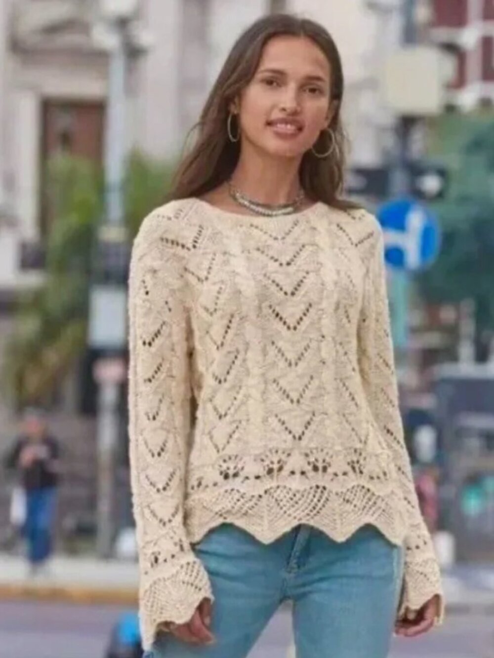 SUNDANCE Newbury Crochet Pullover Sweater Open Weave Pointelle ~ Large